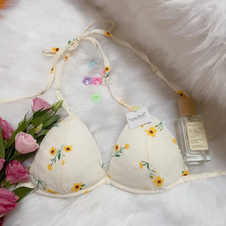 Áo đi biển Hoa vàng  Voanmya - áo lót cột dây - bralette mút mỏng không gọng Nội y thiết kế handmade by Voan Mya