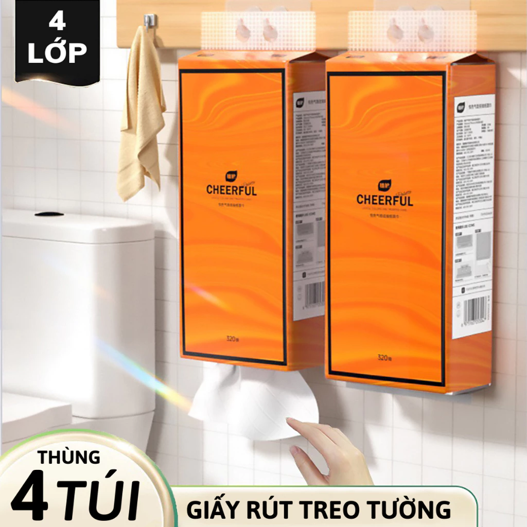 ( Tặng 2 móc dính )SỈ 4 BỊCH GIẤY TREO TƯỜNG CHEERFUL 4 LỚP 1280 TỜ - NỘI ĐỊA TRUNG
