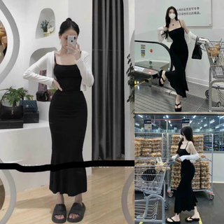 Đầm Ôm Body 2 Dây Thun Gân Đuôi Cá Phối Khoác Dài Tay Sam Closet Phù Hợp Để Tới Công Sở, Đi Làm Hoặc Đi Chơi.