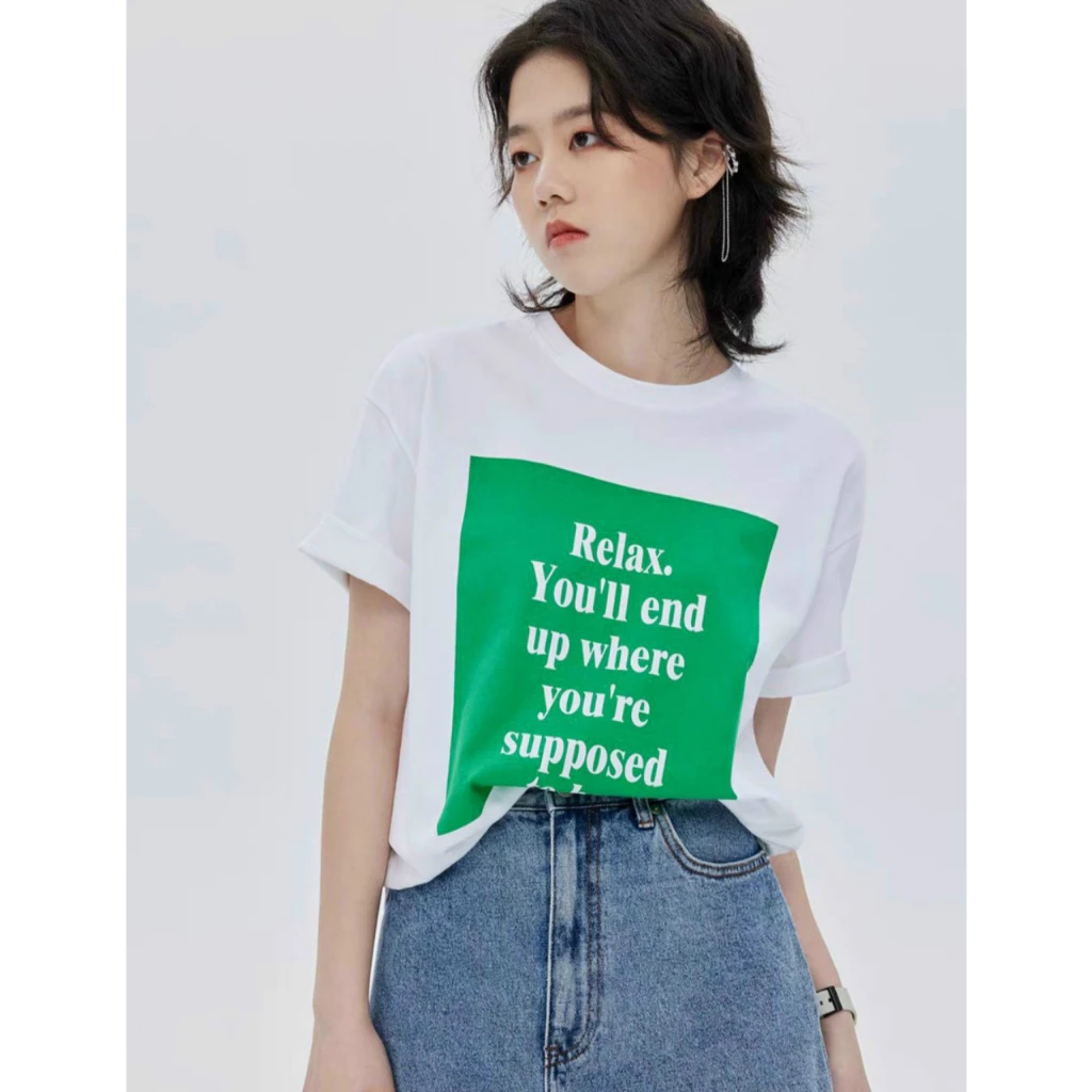 Áo thun cotton nữ form vừa in nền xanh size M L hàng cao cấp loại 1
