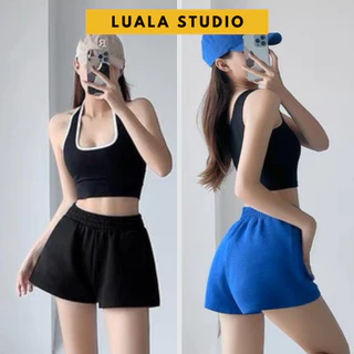 Quần short nỉ nữ Luala, lưng thun có túi, quần đùi ngắn chất liệu thun dày dặn phong cách Hàn Quốc có đủ size