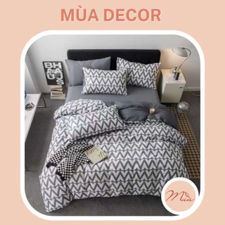 Bộ vỏ chăn ga và vỏ gối cotton living cao cấp Mùa Decor - Họa tiết sóng zigzag