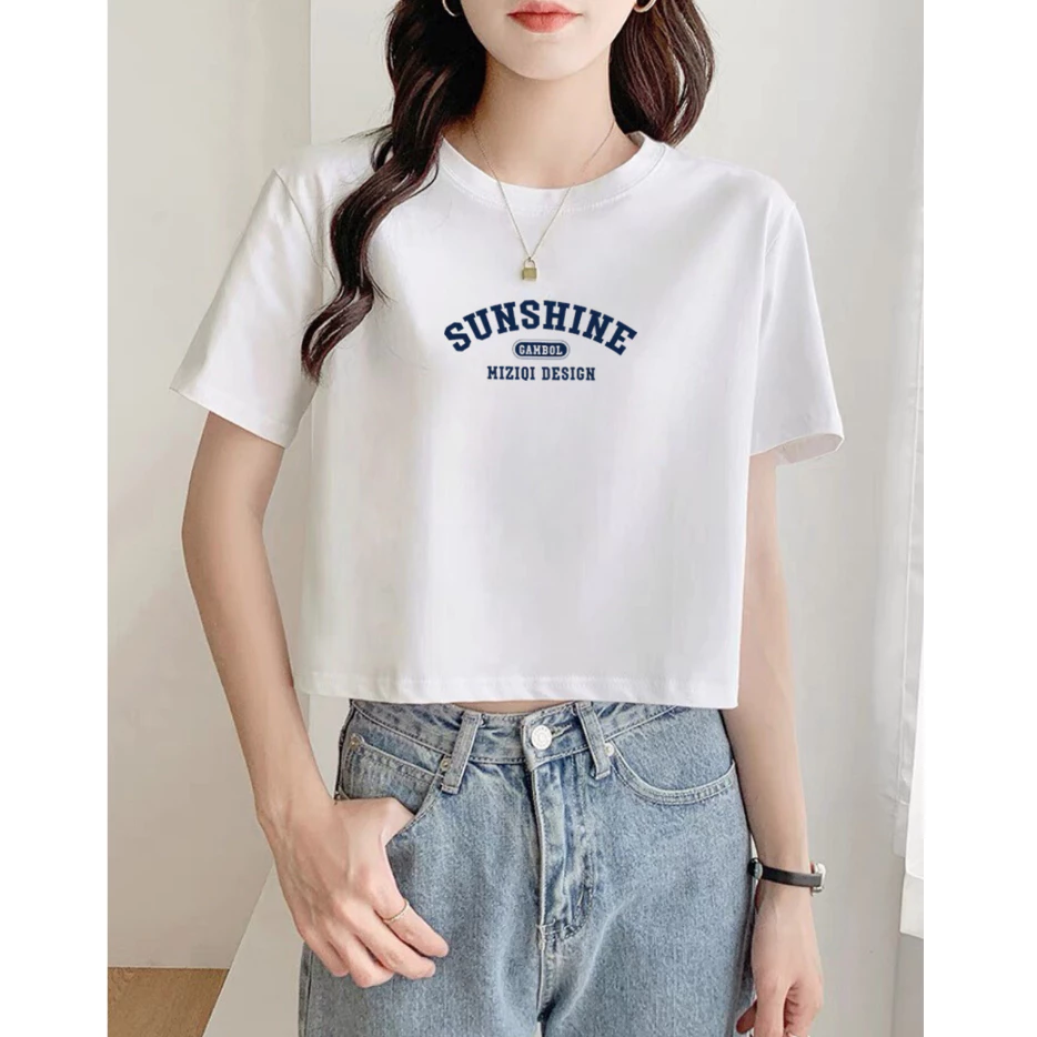 Áo croptop nữ form rộng in chữ SUNSHINE - Áo phông nữ dáng ngắn Loza GT6485