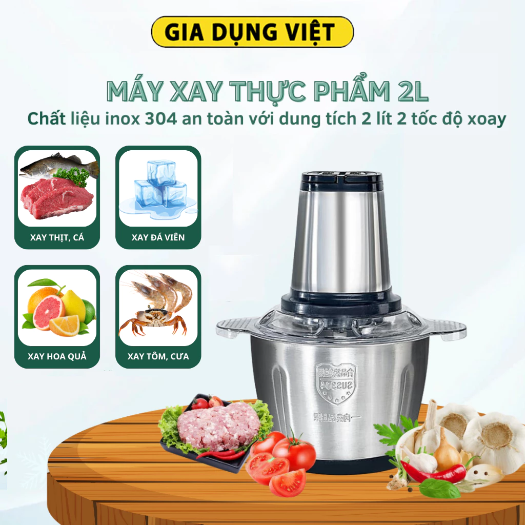 Máy xay thịt - Máy xay thịt đa năng xay thịt, xay cua công suất 250W dung tích 2L 4 lưỡi dao BẢO HÀNH 1 ĐỔI 1