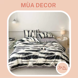 Bộ vỏ chăn ga và vỏ gối cotton living cao cấp Mùa Decor - Họa tiết loang đen trắng