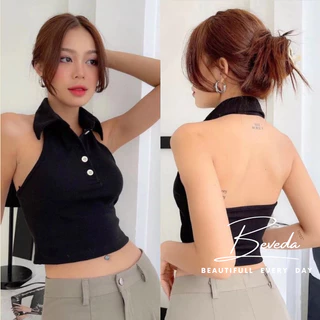 Áo Kiểu Nữ Ba Lỗ Croptop Cổ Bẻ Có Nút Hở Lưng