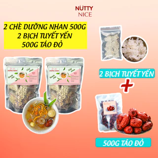 (Tặng 2 bịch tuyết yến+ 500g Táo đỏ) 2 Set nguyên liệu nấu chè dưỡng nhan tuyết yến 13 vị 500gam 25 30 chén NUTTY NICE