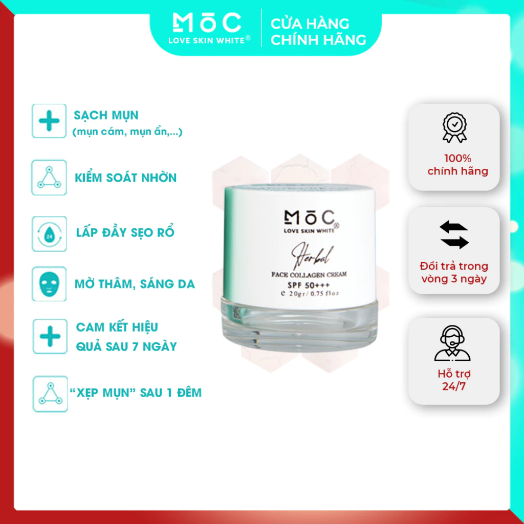 Kem dưỡng ngăn ngừa mụn thâm Collagen Love Skin White Mộc 20g