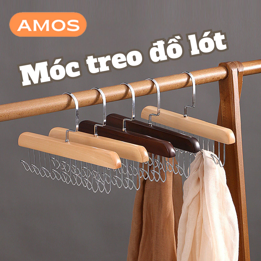 Móc gỗ treo đồ lót, khăn, thắt lưng, cà vạt, áo hai dây, phụ kiện đa năng tiện dụng