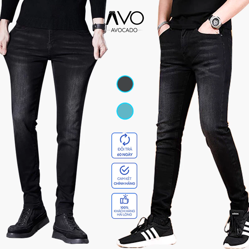 Quần Jean Skinny Nam Wash thời trang Siêu Co Giãn Màu Xám đen Avocado, Quần Bò Jeans Cao Cấp Nam Bigsize B30