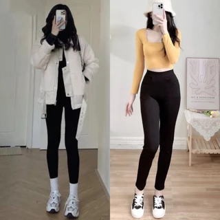 Quần Legging Nữ Dài cạp cao vải Cotton dày dặn co giãn bigsize có 4 túi Quần Legging Hàn đen Nâng Mông Tôn Dáng Gen Bụng