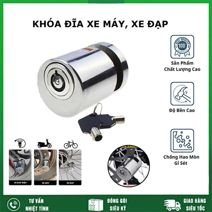 Khóa phanh đĩa xe máy chống trộm, khoá phanh đĩa moto, xe đạp chất liệu thép nguyên khối chống cắt