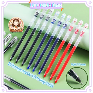 Bút mực gel vỏ trong suốt bút bi nước văn phòng mực gel ngòi 0.5mm mực rất đều nét chữ đẹp đủ màu đỏ xanh đen