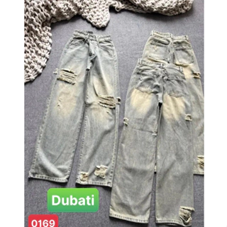 QUẦN JEAN NỮ BAGGY ỐNG SUÔNG RÁCH XANH BẠC LƯNG CAO NÂNG MÔNG PHONG CÁCH CAO CẤP MỚI -DB 0169- DUBATI FASHION