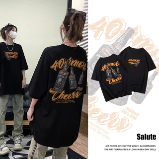 Áo thun Đen cotton unisex local brand form rộng  Salute áo phông vintage ngầu in chai rượu