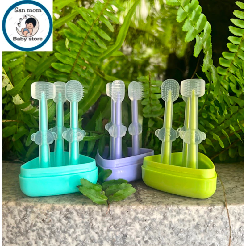 [ Combo 3 Món ] Set Rơ Lưỡi Và Bàn Chải Đánh Răng Bằng Silicone Cho Bé Từ 0 - 18 Tháng Tuổi