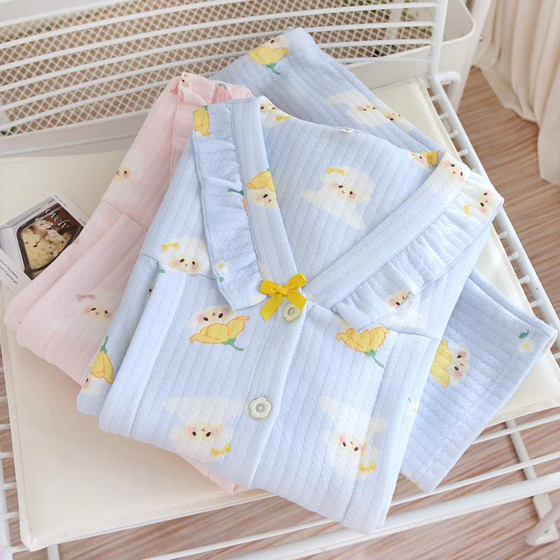 Bộ Pijama, bộ đồ ngủ mặc bầu và sau sinh Mùa đông nỉ bông cao cấp mẫu con cừu dễ thương