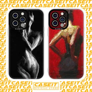 Ốp lưng iphone cạnh vuông Caseit sơn dầu thiếu nữ nền đỏ đen aesthetic 8/8plus/x/xs/11/12/13/14/pro/max/plus/promax