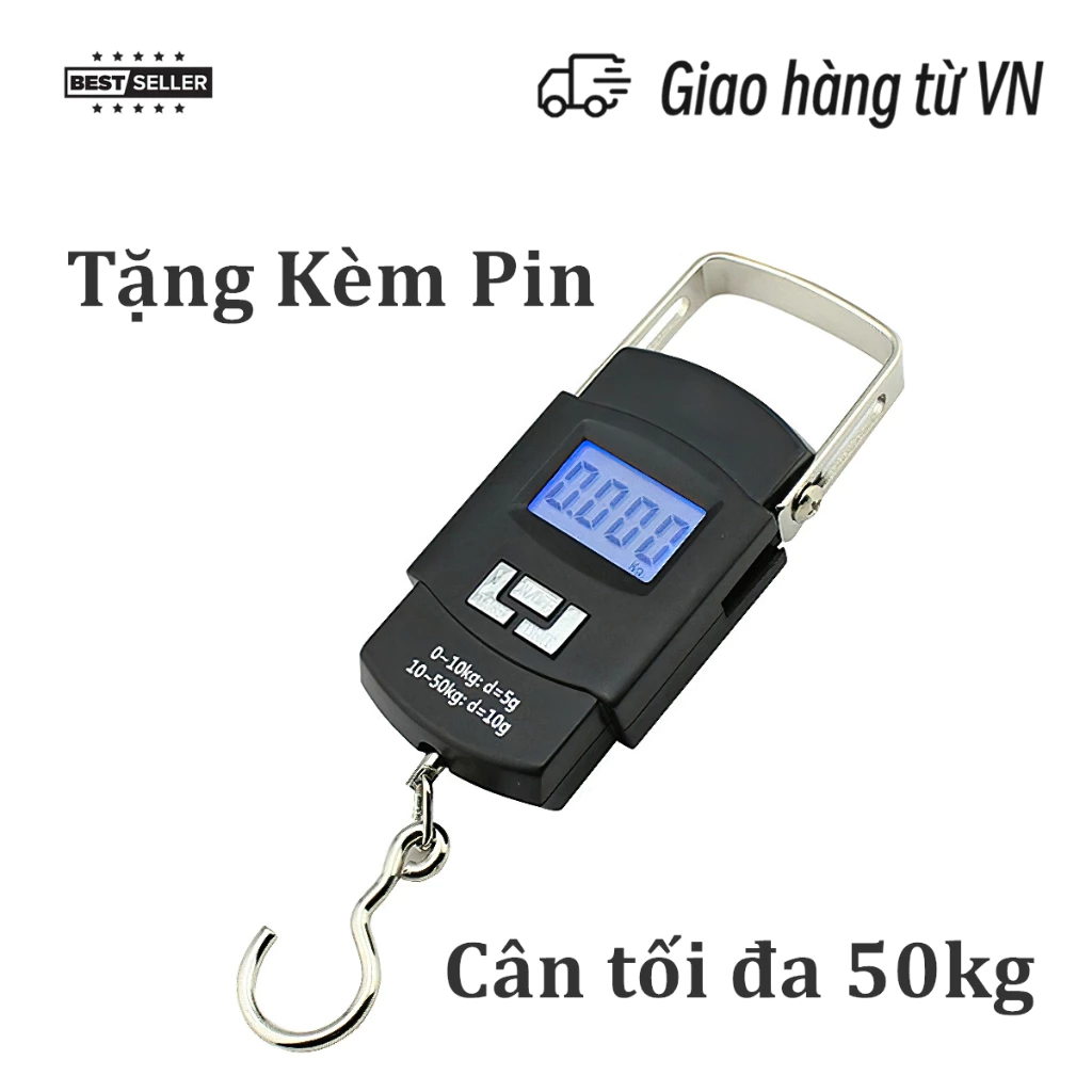 Tặng Kèm Pin - Cân Hành Lý Điện Tử Cầm Tay Mini Màn Hình Sử Dụng LCD HD Sáng - Cân Tối Đa 50kg - Cân Treo Điện Tử Mini