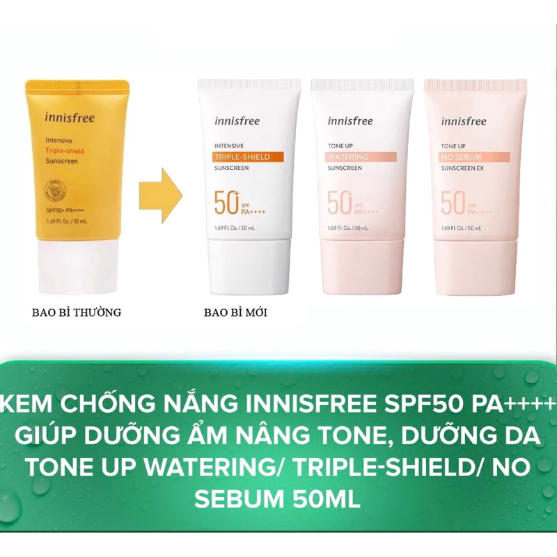 [Kèm bill] Kem chống nắng Innisfree: no subem - triple care - long lasting mẫu mới