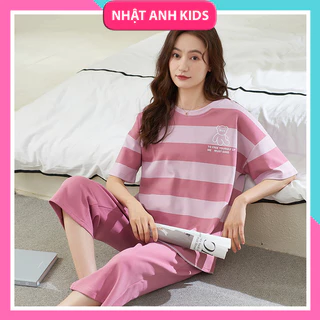 Bộ Cotton Mặc Nhà Nữ, bộ thun áo cộc quần lửng hàng Quảng Châu Cao Cấp