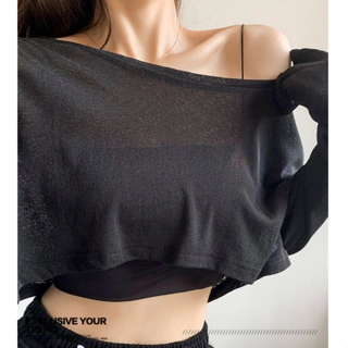 Set 2 áo thun croptop tay dài mỏng kèm áo hai dây có mút AK62