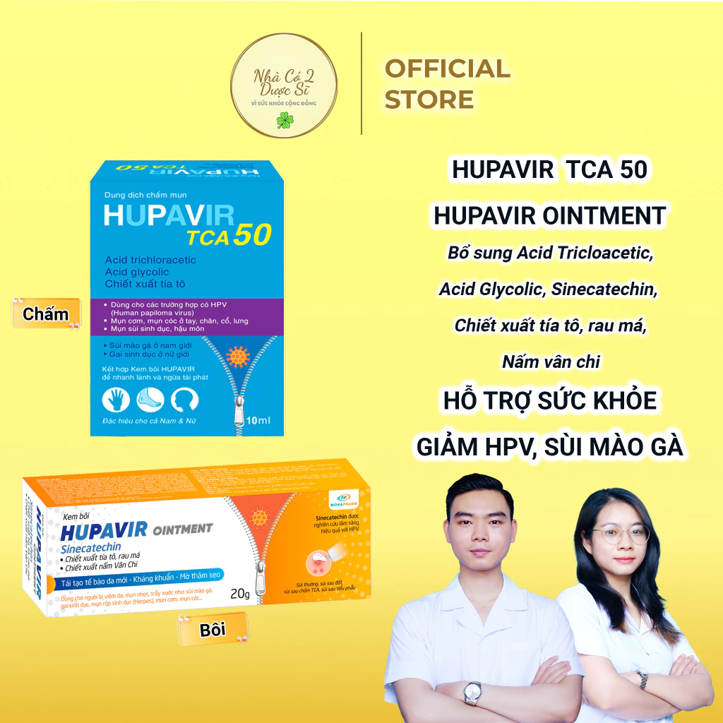 [Che tên] Bộ chấm rụng sùi Hupavir TCA, bôi Hupavir Ointment 20g - Hàng chính hãng-  hỗ trợ sùi mào gà, mụn cơm, mụn cóc