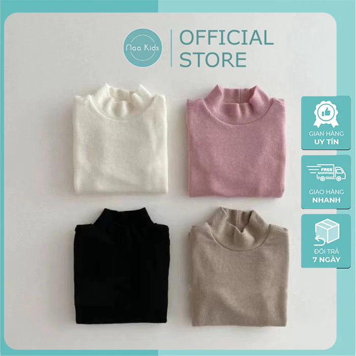 Áo giữ nhiệt cho bé, áo dài tay thu đông cổ cao 3 phân cho bé chất liệu cotton hàng QC phong cách hàn quốc