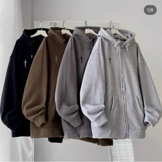 Áo Khoác Hoodie Zip Nam Nữ Chất Liệu Vải Nỉ Dày Có In Chữ Dấu Thập Ngay Áo Mang Cá Tính Form Rộng Hàng Hot Trend