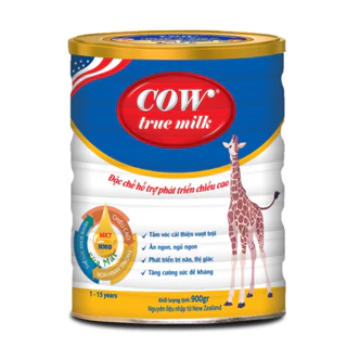 Sữa Cow True Milk Cao 900G - Giúp Hỗ Trợ Phát Triển Chiều Cao, Cải Thiện Tầm Vóc, Thông Minh Vượt