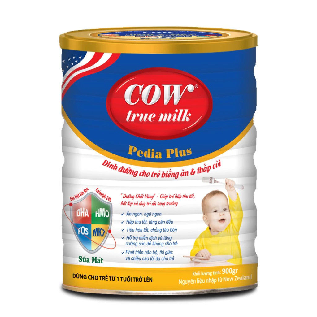 Sữa Cow True Milk Pedia Plus 900G - Dành Cho Trẻ Biếng Ăn và Thấp Còi, Tiêu Hóa Tốt, Chống Táo Bón