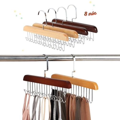 [HCM Giá Rẻ] Móc Gỗ Sóng Đa Năng 8 Nhánh Treo Quần Áo 2 Dây Đồ Lót Khăn Thắt Lưng Cà Vạt Phụ Kiện