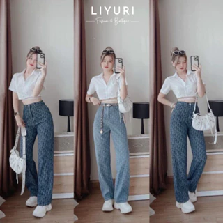 Áo Croptop Kiểu Sơ Mi Tay Ngắn Phối Dây Eo LIYURI