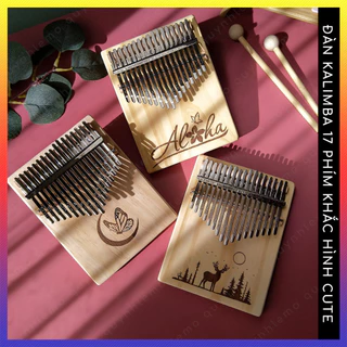 Đàn kalimba 17 phím QUYNHLEMO khắc hình dễ thương, Kalimba giá rẻ gỗ tự nhiên tặng túi thổ cẩm búa chỉnh âm