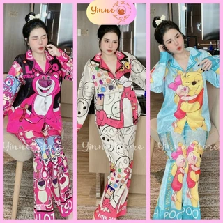 (BIGSIZE 50-75kg) Đồ bộ Pijama Tay dài Quần dài, Bộ ngủ mặc nhà Lụa Xước Ánh Kim Thiết Kế full 5D Hot Trend, Xinh Sang