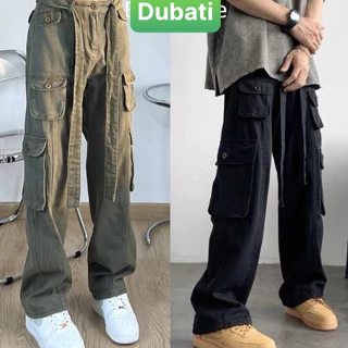 QUẦN KAKI NAM ỐNG RỘNG TÚI HỘP CARGO PANTS PHỐI DÂY DÁNG SUÔNG LƯNG CAO PHONG CÁCH ULZZANG SÀNH ĐIÊU -DUBATI FASHION