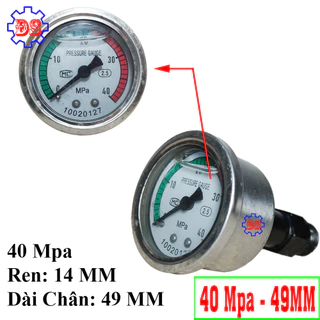 Đồng hồ áp máy rửa xe chân dài 49MM ren 14MM 40Mpa [K-06-08]