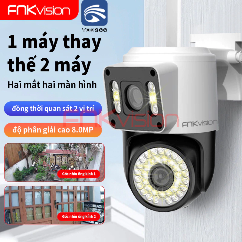 Camera Fnkvision 2 mắt / 1 mắt Yoosee, chống nước quan sát 360 độ cực rõ nét 8.0MP, thao tác qua điện thoại