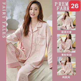 Bộ ngủ pijama nữ dài tay hàng Quảng Châu chất thun mịn lì có bigsize