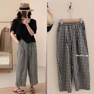 Quần Kẻ Gingham Caro - Chấm Bi Cạp Chun Ống Rộng Dáng Baggy Rộng