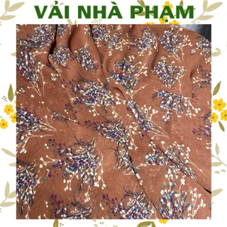 VẢI VOAN LỤA HOẠ TIẾT CÀNH HOA NỀN NÂU-KHỔ 1.5M-VẢI NHÀ PHẠM