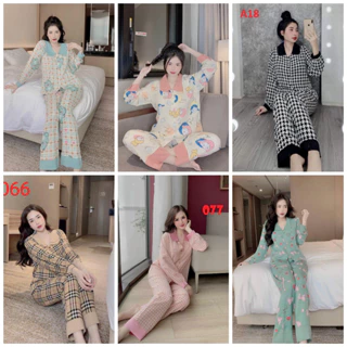 Bộ quần áo ngủ mặc nhà pijama nữ size 40kg đến 58kg chất kate mềm, Pizama nữ, Pizama tay dài quần dài