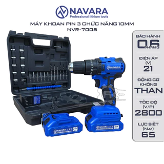 Máy khoan pin Navara 7005, 3 Chức năng, Động cơ bền bỉ và mạnh mẽ, Tặng kèm 24 Phụ kiện