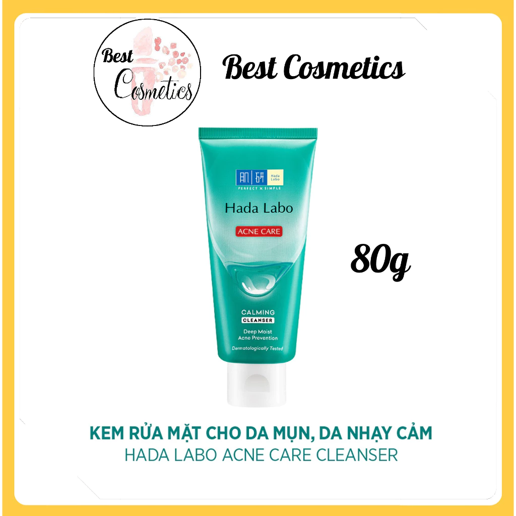 Sữa Rửa Mặt Cho Da Mụn & Da Nhạy Cảm - Hada Labo Acne Care Calming Cleanser (80G)