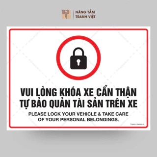 Biển báo Nhắc Nhở Khoá Xe Cẩn Thận Đề Phòng Mất Xe-Khổ A4-Decal dán dễ dàng-Sticker trang trí.