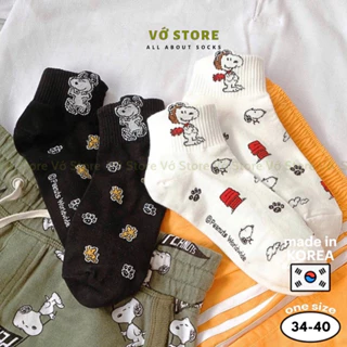 Vớ cổ trung Snoopy chất liệu cotton mềm mịn thoáng khí kháng khuẩn