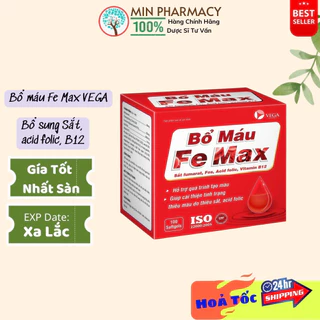 BỔ MÁU FE MAX bổ sung Sắt, Acid folic và Vitamin B12 Hỗ trợ tình trạng thiếu máu, thiếu sắt - Minpharmacy