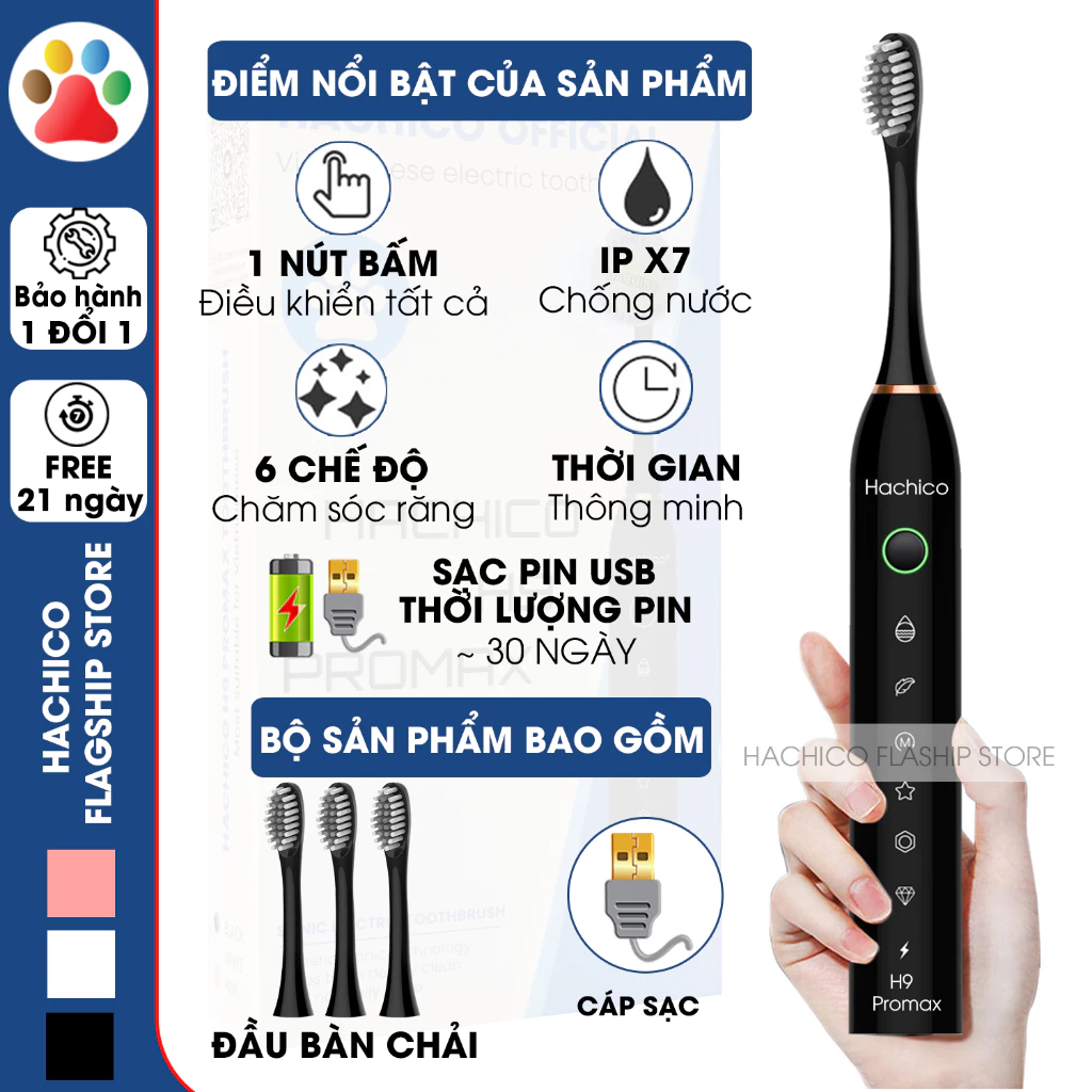 Bàn chải điện Hachico Sonic H9 pro max , bàn chải đánh răng điện với lông chải siêu mềm mịn