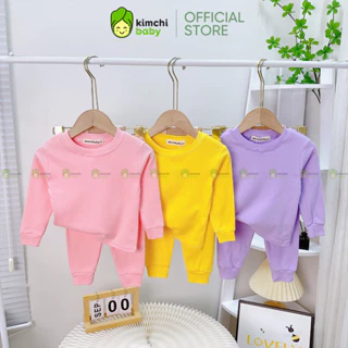 Đồ Bộ Dài Tay Bé Gái, Bé Trai KIMCHIBABY Vải Cotton Borip Bo Gấu, Bộ Quần Áo Cho Bé Mặc Nhà Thu Đông MKMTD2213