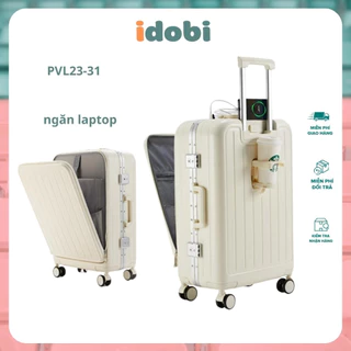Vali du lịch cao cấp idobi 23-31 Vali kéo size 20 Tích Hợp Khay Để Coóc, Cổng Sạc USB Và Ngăn Đựng Laptop